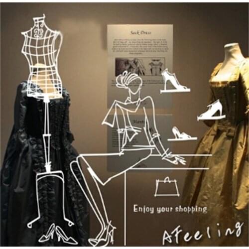 Fashion Garment store glass window sticker door modern office lady women girl pposter store sign adhesive wall sticker