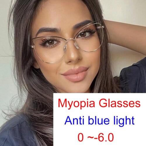 Fancy Cat Eye Myopia Glasses Women Luxury Brand Blue Light Blocking Computer Glasses Student Shortsighted Eyewear -0.5 to -6.0