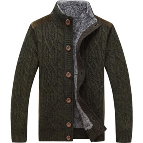 Mens SweaterCoat Faux Fur Wool Sweater Jackets Autumn Winter Men Single shot buckle Knitted Thick Coat Casual Knitwear M-3XL