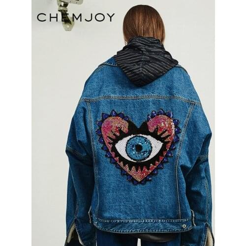 Large Heart with Eye Sequin Patch Sew Applique Embroidered Patches Sew on Sticker for Clothes Garment Coat DIY Accessory Parches