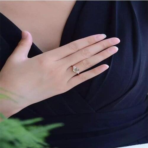 Natual Prehnite Ring Free shipping Natural real Prehnite Ring 925 sterling silver Gem Size 6*8mm for Woman Or Man