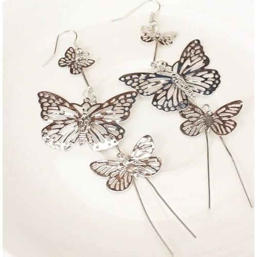 Fashion Punk 2017new Earrings Fashion Jewelry Hollow Butterfly Long Tassel Pendant Earrings Bridesmaids Young Girls Wholesale