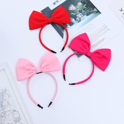 Oaoleer Red Bow Hairband Childrens Hair Accessories Girls Solid Side Big Bowknot Hairband Fabric Bow Tie Net Red Hair Band