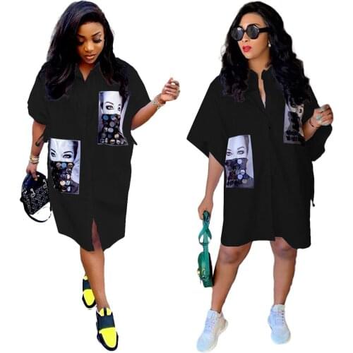 Solid Color Sexy Chartlet Short Sleeve Turn-Down Collar Button Straight Shirt-Dresses Women Fashion 2021 Summer Casual Clothes