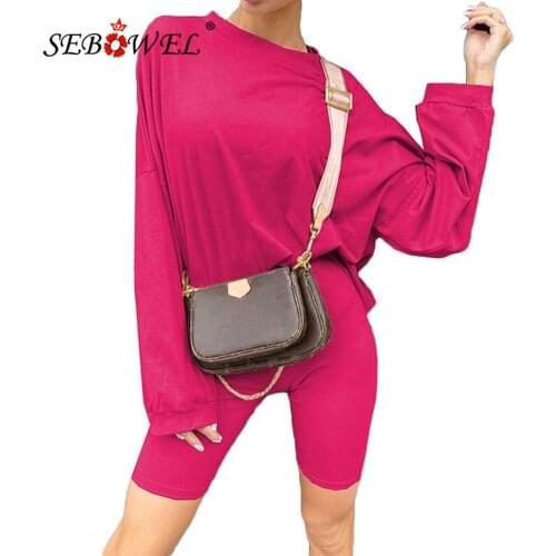 SEBOWEL Autumn Womens Two-piece Suit with Belt Female Long Sleeve Solid Color Loose Sports Casual Tracksuit Oversized Clothes