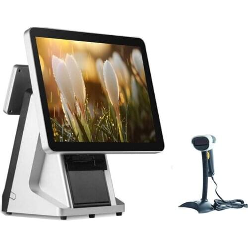 Pos all in one 15 inch pure screen pos system with customer display /80mm printer /barcode scanner