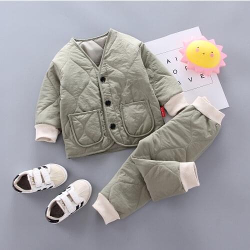 Boys Girls Baby Casual Clothes Kids Autumn Winter Coat Pants Children Fashion Clothing Infants Solid Geometric Thicken Suits Set