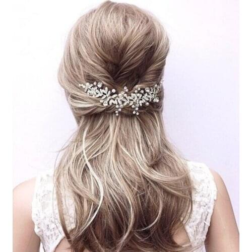 Luxury Leaf Pearl Crystal Headbands Hair Combs for Women Bridal Hairpins Headdress Engagement Wedding Hair Accessories