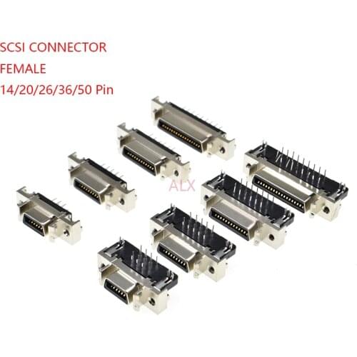 2pcs MDR Servo driver SCSI Connector HPCN Slot Type 14/20/26/36/50 pin female plug 180 90 Degree right angle Through Holes pcb