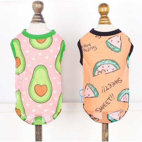 Mesh Fabric Dog Vest Clothes Spring Summer Ventilation Round Collar Dog Cat Clothing For Dogs Fruits Printing Coat Puppy Clothes