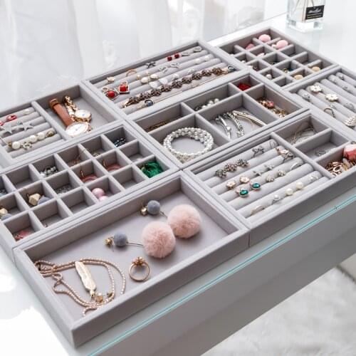 Multi-Grids Jewelry Box Flannel Classification Storage Boxes Necklace Rings Earrings Storage Case Home Table Drawer Organization