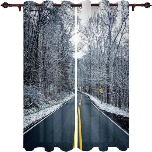 Outdoor Curtains Winter Road Trees Living Room Kitchen Curtain Drape For Patio Garden Gazebo Yard Valance Cutains