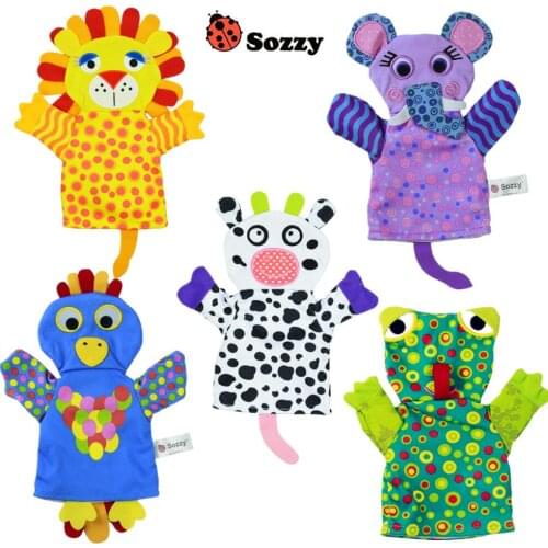 Sozzy 0+ Month Cute Infant Baby Hand Puppet Toy Animal Glove Lion Elephant Parrot Cows 30cm Soft Multicolor Baby Toys Puppet