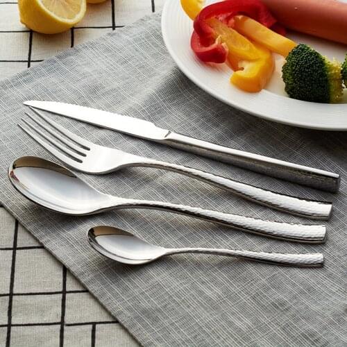 Western Tableware Stainless Steel Silverware Fork Knife Spoon Set 4pcs/set Cutlery Dinner set Christmas Gift Hammered Dots