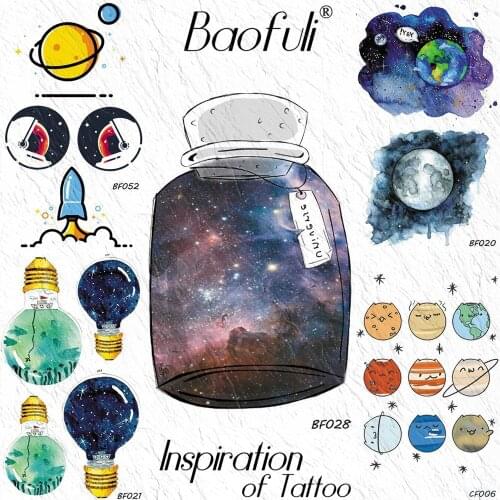Funny Galaxy Star Wishing Bottle DIY Temporary Kids Tattoo Sticker Cover Universe Planets Fake Tattoos Body Art Arm Flash Tatoo
