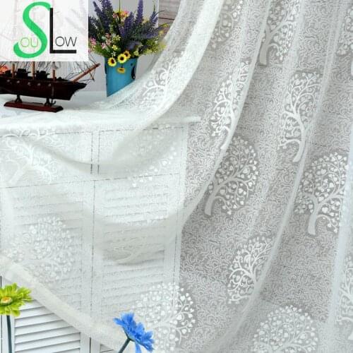 Slow Soul Jade White Beige Coffee Jacquard Curtain Tree High Grade Living Room Bedroom Floral Curtains Tulle For Kitchen Sheer