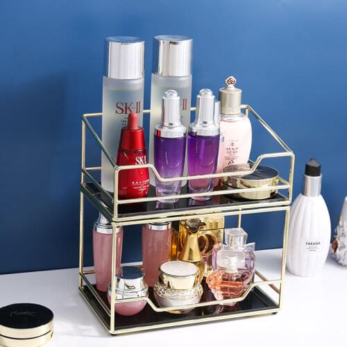 Iron Art Make up Organizer 2 Layers Jewelry Box Cosmetic Makeup Lipstick Perfume Display Shelf Holder Bathroom Finishing Rack