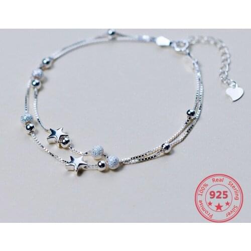 New Listing Fashion 925 Sterling Silver Double Layer Pentagram Womens Bracelet High Quality Jewelry
