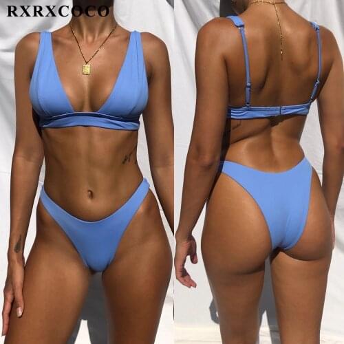 RXRXCOCO Sexy Bikini 2021 Solid Swimsuit Women Swimwear Push Up Bikini Set Brazilian Bathing Suit Summer Beachwear Swimming Suit
