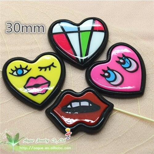 10pcs 30*27mm Mixed Korean Fashion Resin Red Lips Heart Cabochon Embellishment