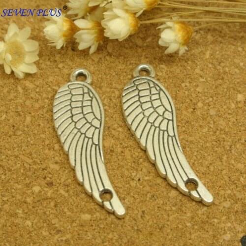 High Quality 10 Pieces/Lot 31mm*0.9mm Antique Silver Plated Wing Charms For Bracelets