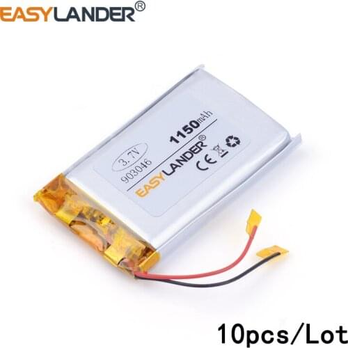 10pcs /Lot 903046 1150mM 3.7v lithium Li ion polymer rechargeable battery For GPS DVR toys mp3 MP4 MP5 Speaker E-book