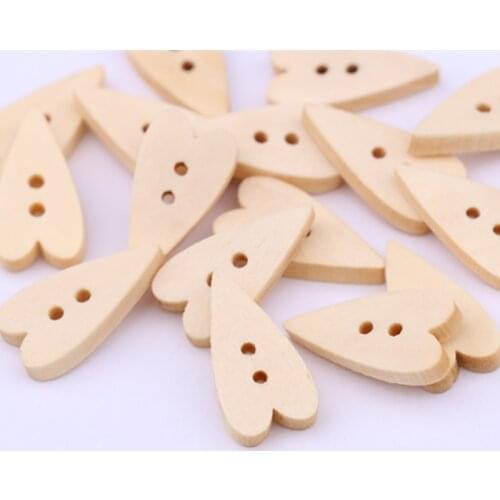 2 Holes Wooden Buttons Natural Color 100pcs With Long Heart Shape Children Baby Clothing Decorations Accessories Sewing 10*20mm