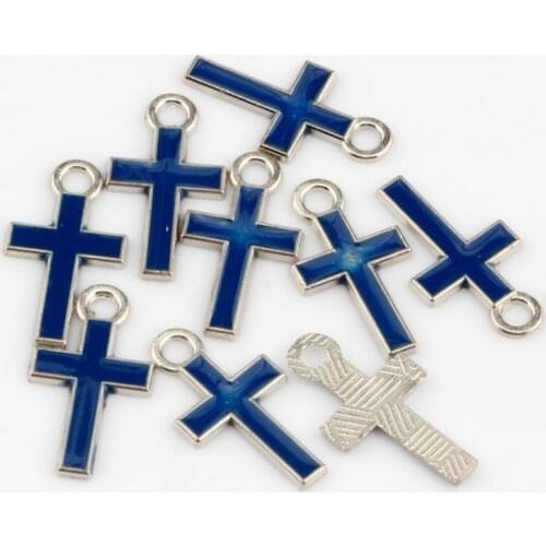 100pcs Blue Color Stylish Pretty Small Enamel Cross Alloy Charm 8*15mm A452