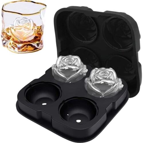 4 Cells Big Silicone Ice Cube Maker Form For Ice Candy Cake Pudding Chocolate Molds Easy-Release Rose Shape Ice Cube Trays Molds