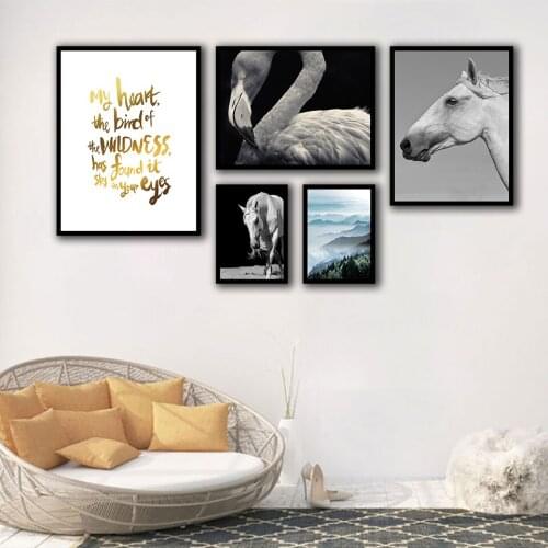 Abstract Ostrich White Horse Nordic Posters And Prints Wall Art Canvas Painting Wall Pictures For Living Room Decor