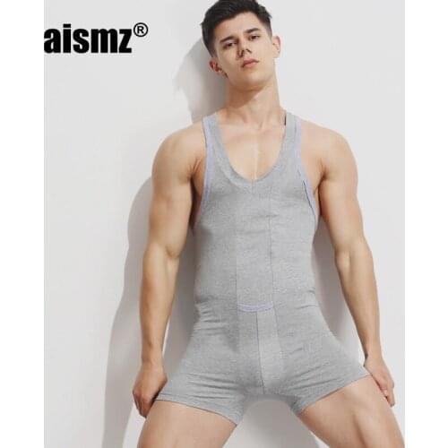 Aismz Sexy Undershirt Men bodysuit body cotton lycar Man jumpsuit wresting Undershirts tight shaper gay exotic club Dance Party