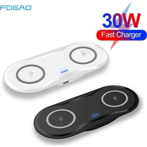 30W Fast Wireless Charger for iPhone 12 11 XS XR X 8 Airpods Pro 2 in 1 Dual Seat Wireless Charging Pad for Samsuang S10 S20 S21