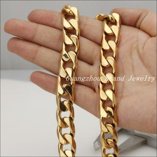 8-40" 14.6mm New Arrive Wholesale 316L Stainless Steel Yellow Gold Cuban Curb Chain Tone Mens Necklace Good Gift