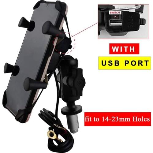 Motorcycle Phone Holder Fork Stem Mount for Yamaha Honda BMW Suzuki Kawasaki USB Charger for iPhone 12 Pro MAX 11 X 9 8 Samsung