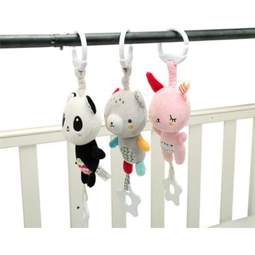 Baby Animal Stroller Rattles Infant Crib Mobile Plush Rabbit Bear Handbell Toddler Musical Doll Bed Hanging Toys With Teether
