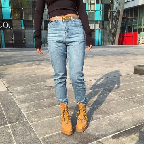 Spring One Piece Casual Women Jeans High Waist Loose Straight Light Washed Blue Retro Jeans Denim Pants For Winter