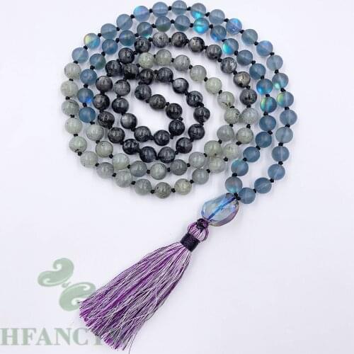 6mm Moonstone Gemstone 108 Beads Tassel Mala Necklace Cuff Chakra Classic Healing Pray Colorful Bless Handmade Buddhism