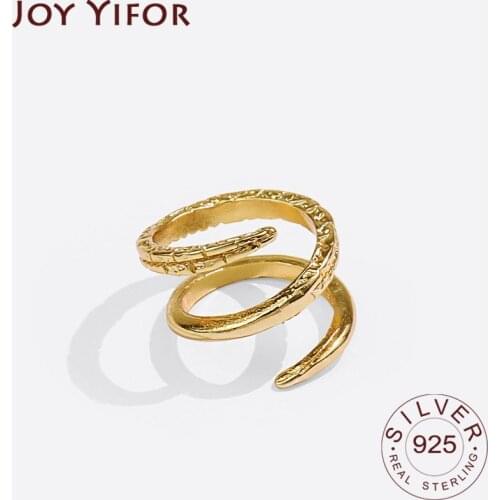 925 Sterling Silver Rings Gold Color Interware Opening Handmade Ring Fashion Fine Jewelry