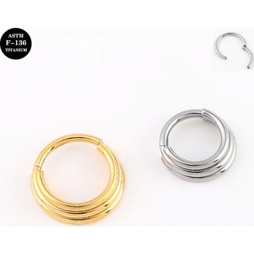 16G Implant Grade Titanium ASTM F136 Septum Piercing Gold Clicker Twist Hinged Triple Ring Nose Ring Synthetic Opal Hoop Jewelry