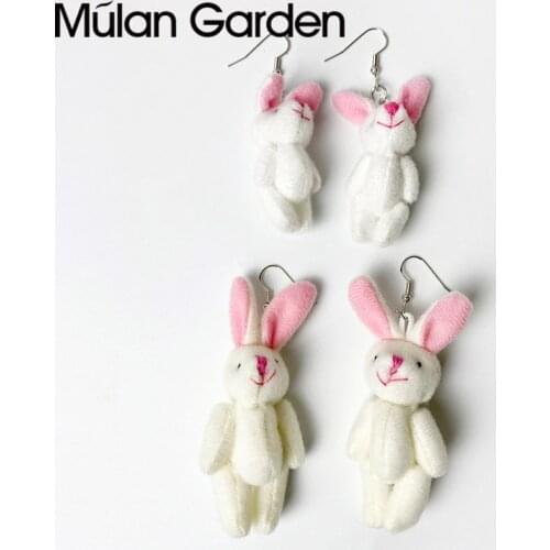 M&G Pink Easter Bunny Earrings for Women Cute White Hairy Rabbit Pendant Drop Earrings Fashion Jewelry Hot Sale Gift Wholesale