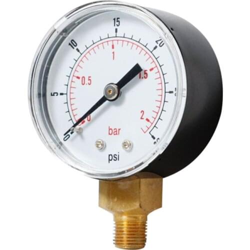 Pressure Gauge 52mm 1/4\" BSPT Vertical 15,30,60,100,150,300 PSI & Bar Bottom Mount C5AC