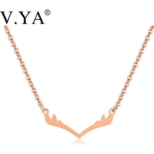 V.Ya Fashion Lovely Antlers Women Chain Necklaces Rose Gold Color Stainless Steel Party Animal Jewelry Charm Gifts For Girls