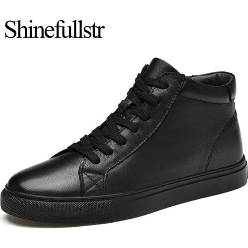 Winter Mens Ankle Flat Fashion Plush Genuine Leather Boots Men Casual Shoes Big Size 48 49 Black White Botines Hombre Bottines
