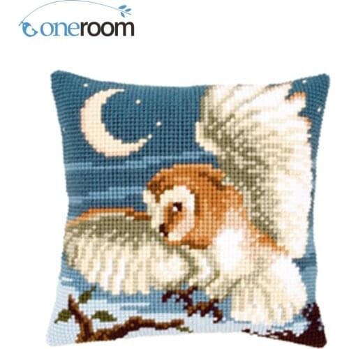 Owl Night DIY Kit Unfinished Acrylic Yarn Embroidery Pillow Tapestry Canvas Cushion Front Cross Stitch Pillowcase