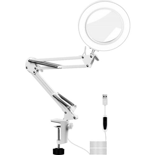 Magnifying Lamp 5x Magnifying Glass Desk Light With Swivel Arm, Clamp Onto Table