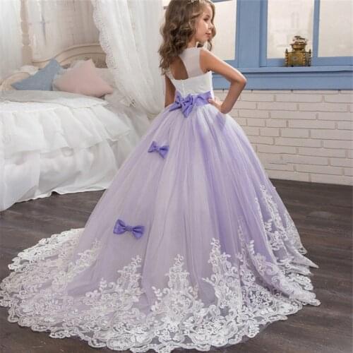 Formal Kids Dresses For Girls Wedding Tulle Purple Long Girl Dress Elegant Wedding Ceremony Christmas Party Dress For Teenager