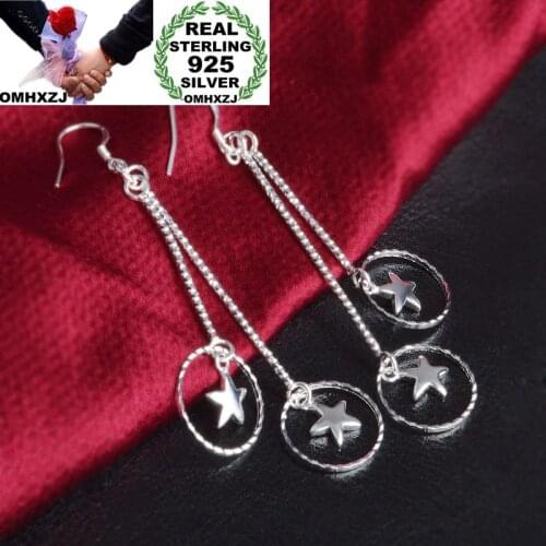 OMHXZJ Wholesale Personality Fashion OL Woman Girl Party Wedding Silver Hoop Star Tassel 925 Sterling Silver Earrings YE322