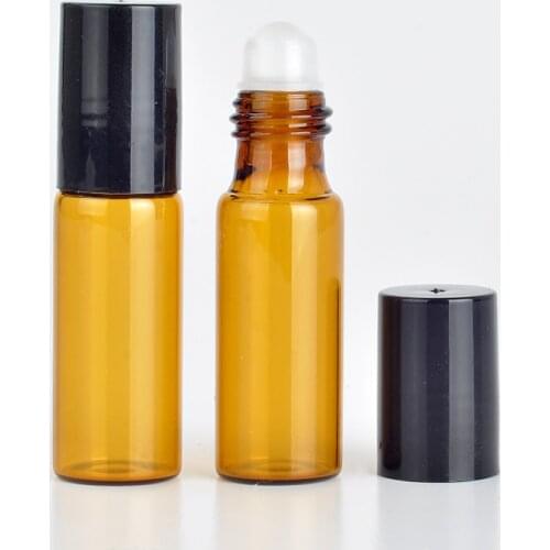 Wholesale 100Pieces/Lot 5 ML Roll On Portable Amber Glass Refillable Perfume Bottle Empty Essential Oil Case With Plastic Cap