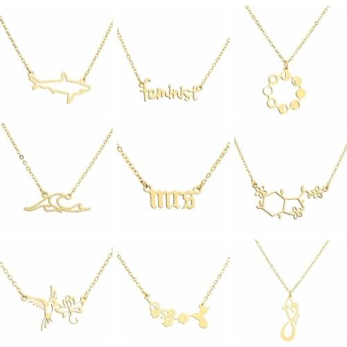 Stainless Steel Womens Necklace Chokers Girls Power Feminist Ocean Wave Animal Pet Lover Moon Phase Necklace Chokers Gift