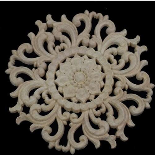 Retro Unique Natural Floral Wood Carved Wooden Figurines Crafts Corner Appliques Frame Wall Door Furniture Woodcarving Decor
